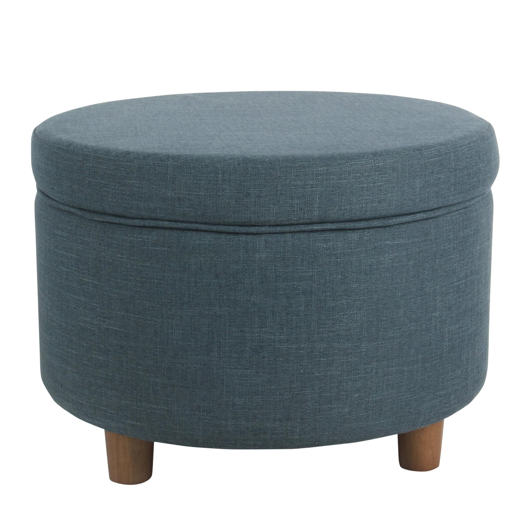 Teal Classic Round Storage Ottoman with Honey Oak Legs