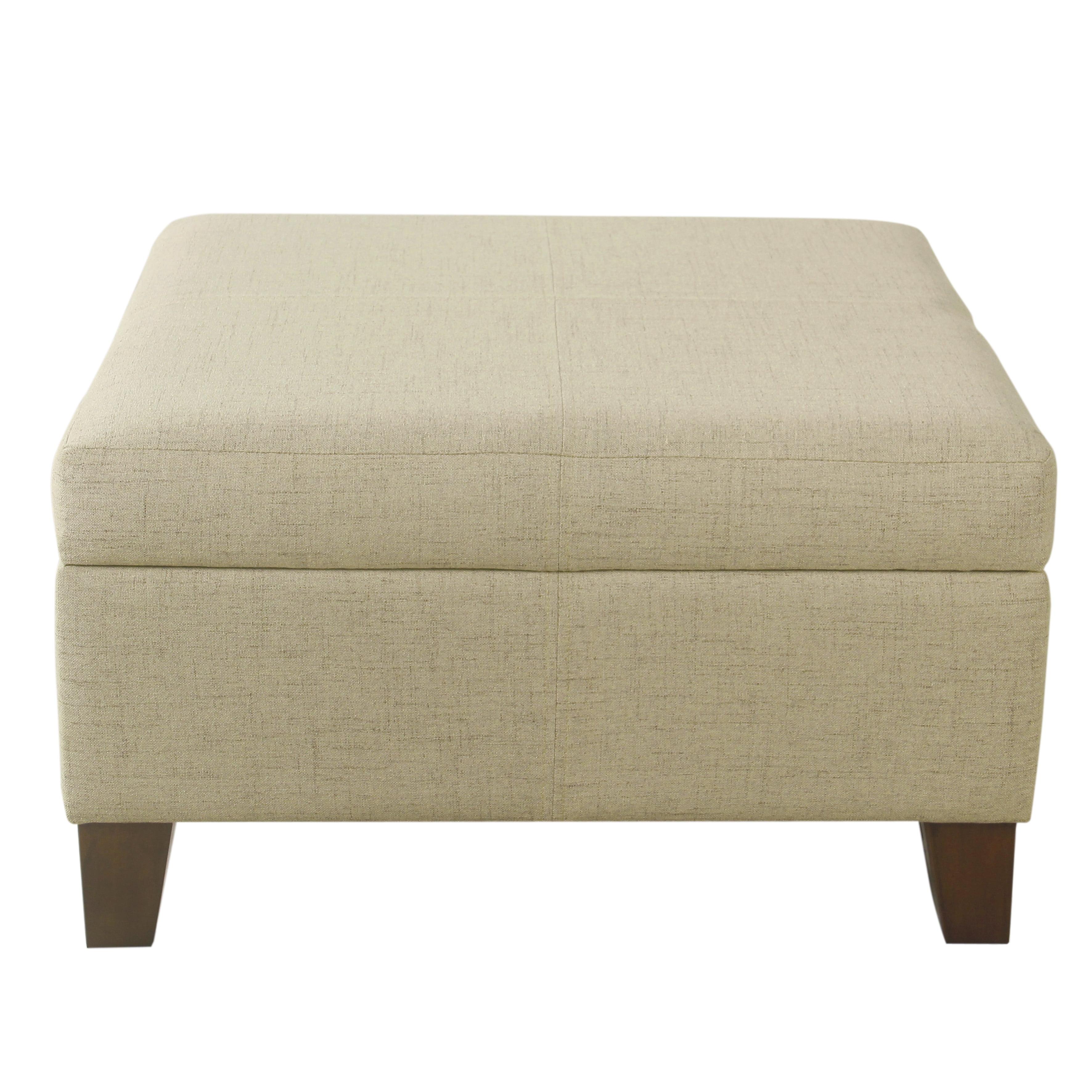 Luxury Large Square Storage Ottoman Tan - HomePop: Linen-Like Upholstery, Wood Legs, Hinged Lid