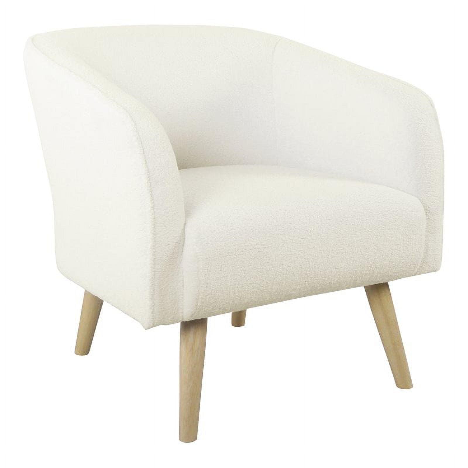 Cozy Sherpa Barrel Accent Chair in Soft Beige with Wooden Legs