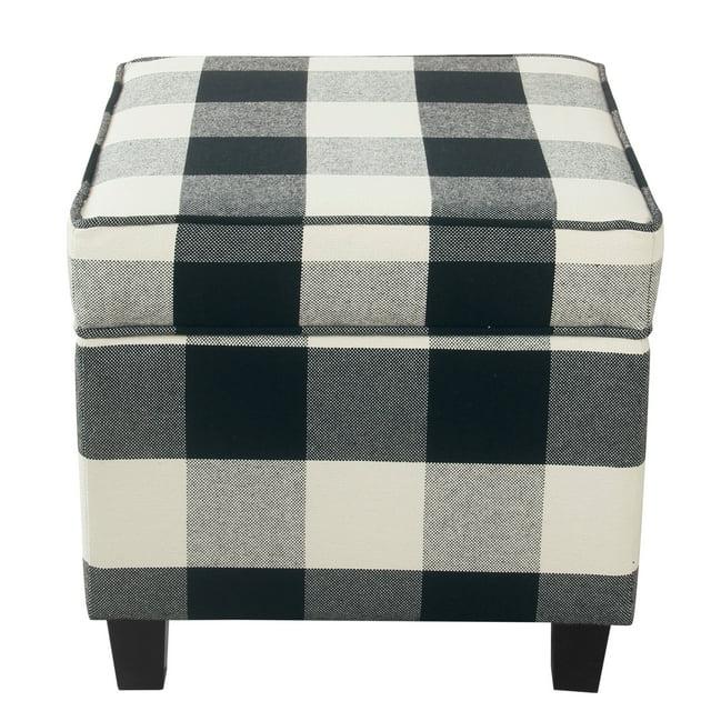 Cole Classics Square Storage Ottoman with Lift Off Top Black Plaid - HomePop: Cotton Upholstered, Hardwood Frame, Foam Fill