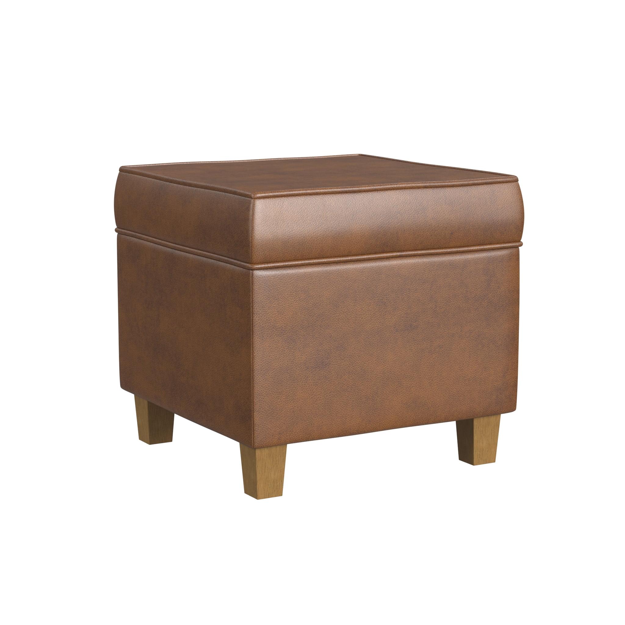 Brown Faux Leather Tufted Square Storage Ottoman with Lift Off Top