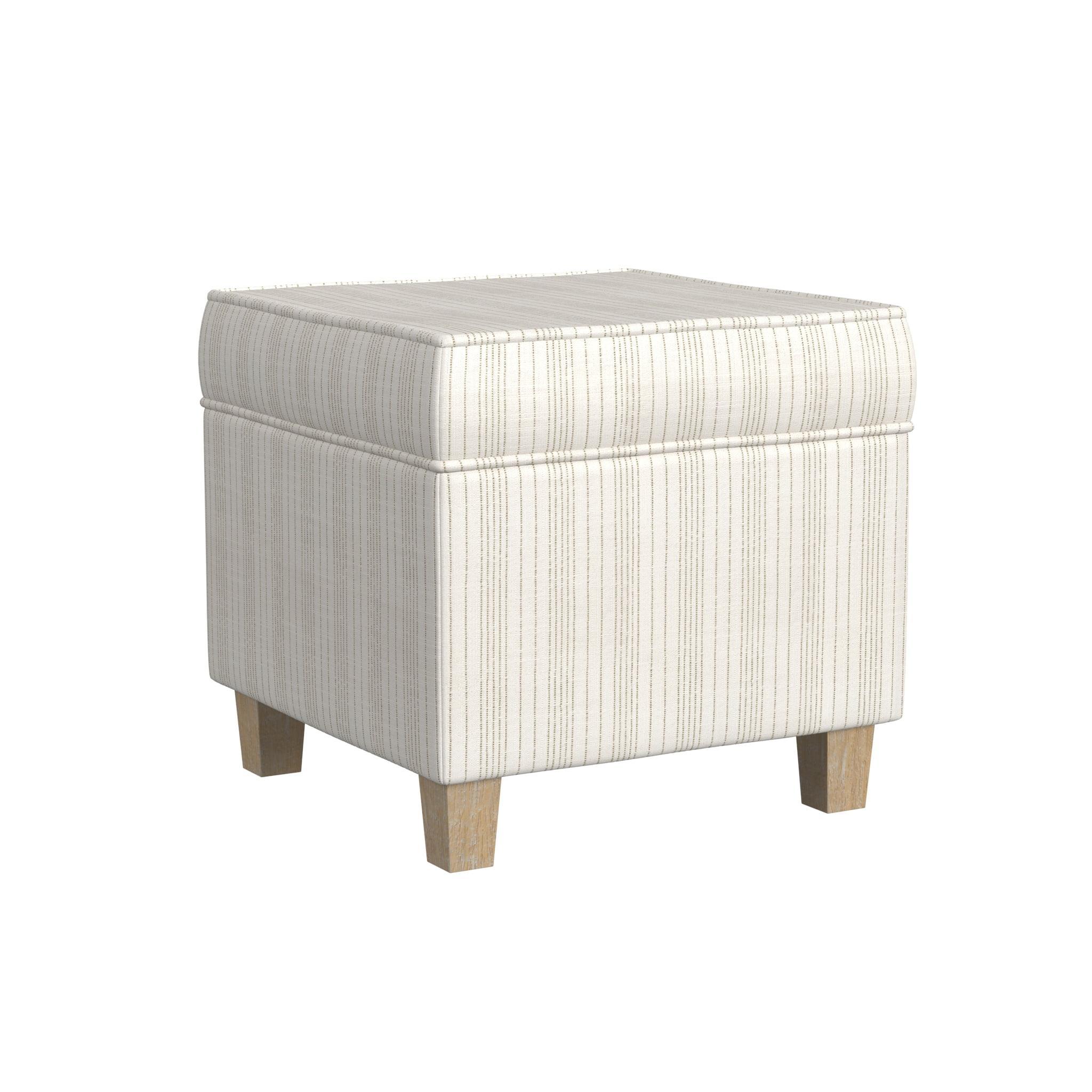 Cole Classics Square Storage Ottoman with Lift Off Top Cream/Marigold Pinstripe - HomePop: Upholstered Bench, Hardwood Frame