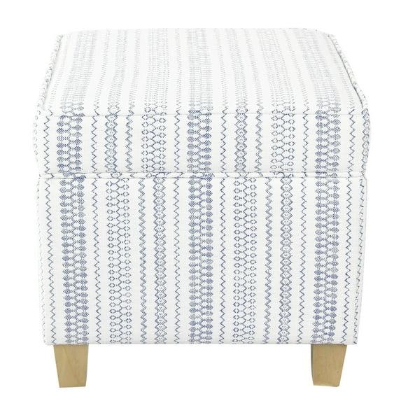 Cole Classics Square Storage Ottoman with Lift Off Top Blue Striped - HomePop: Farmhouse Accent, Wood Legs