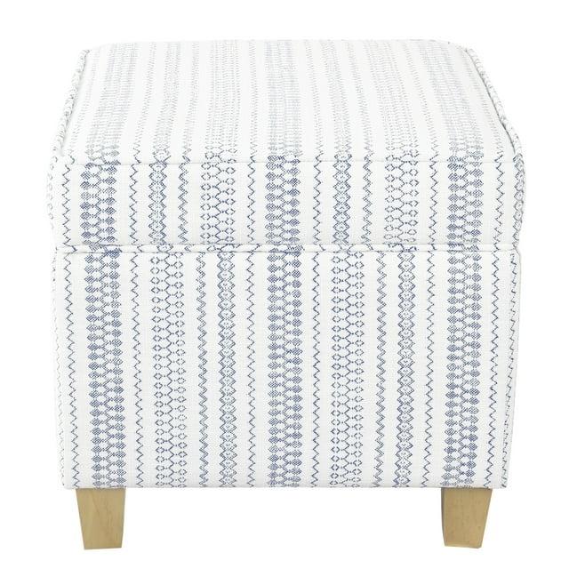 Cole Classics Square Storage Ottoman with Lift Off Top Blue Striped - HomePop: Farmhouse Accent, Wood Legs