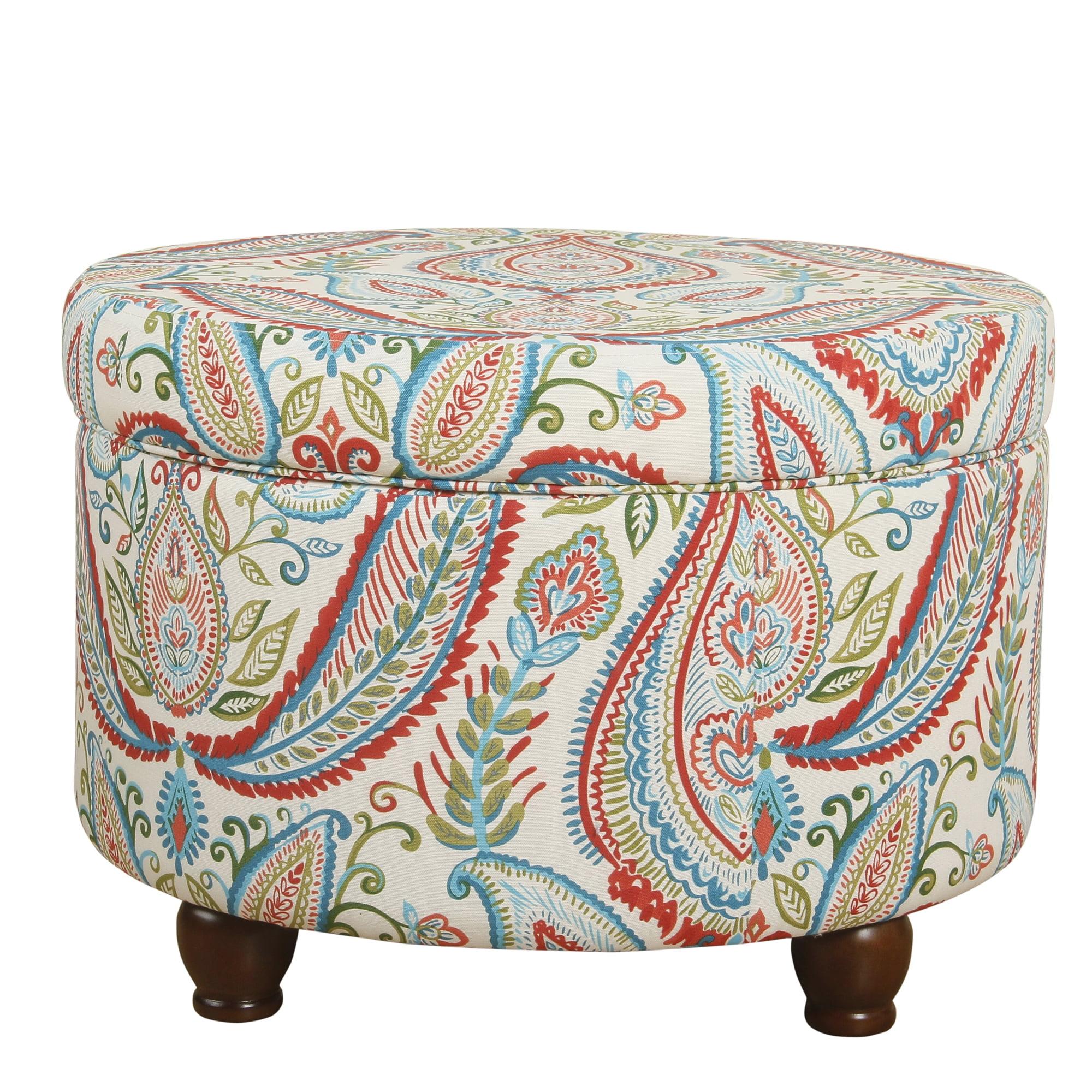 Bold Paisley Round Storage Ottoman in Polyester