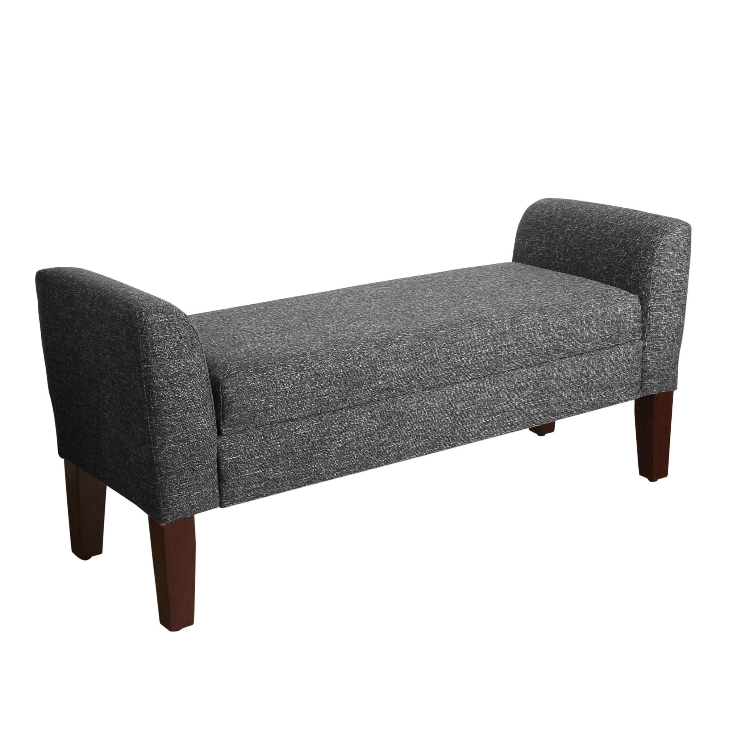 Gray Tweed Upholstered Storage Bench with Walnut Legs