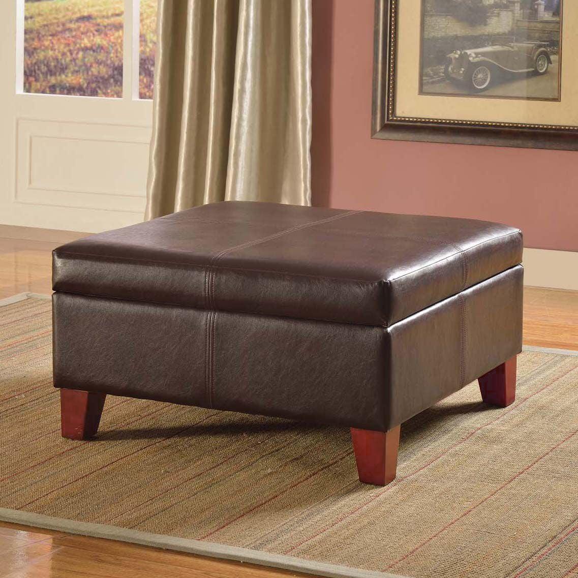 Luxury Large Square Storage Ottoman with Lid - HomePop: Faux Leather, Wood Legs