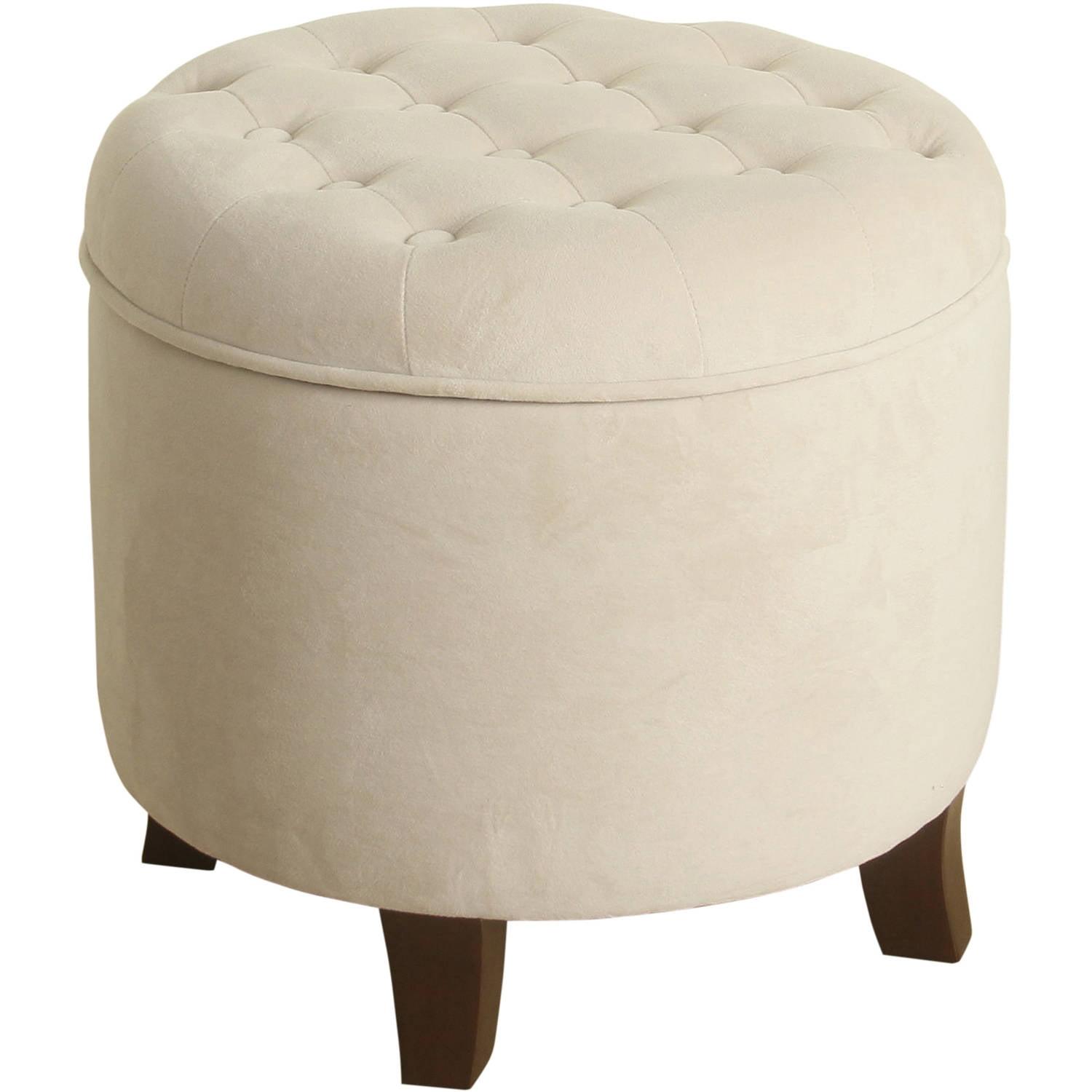 Rustic Brown Velvet Tufted Round Storage Ottoman