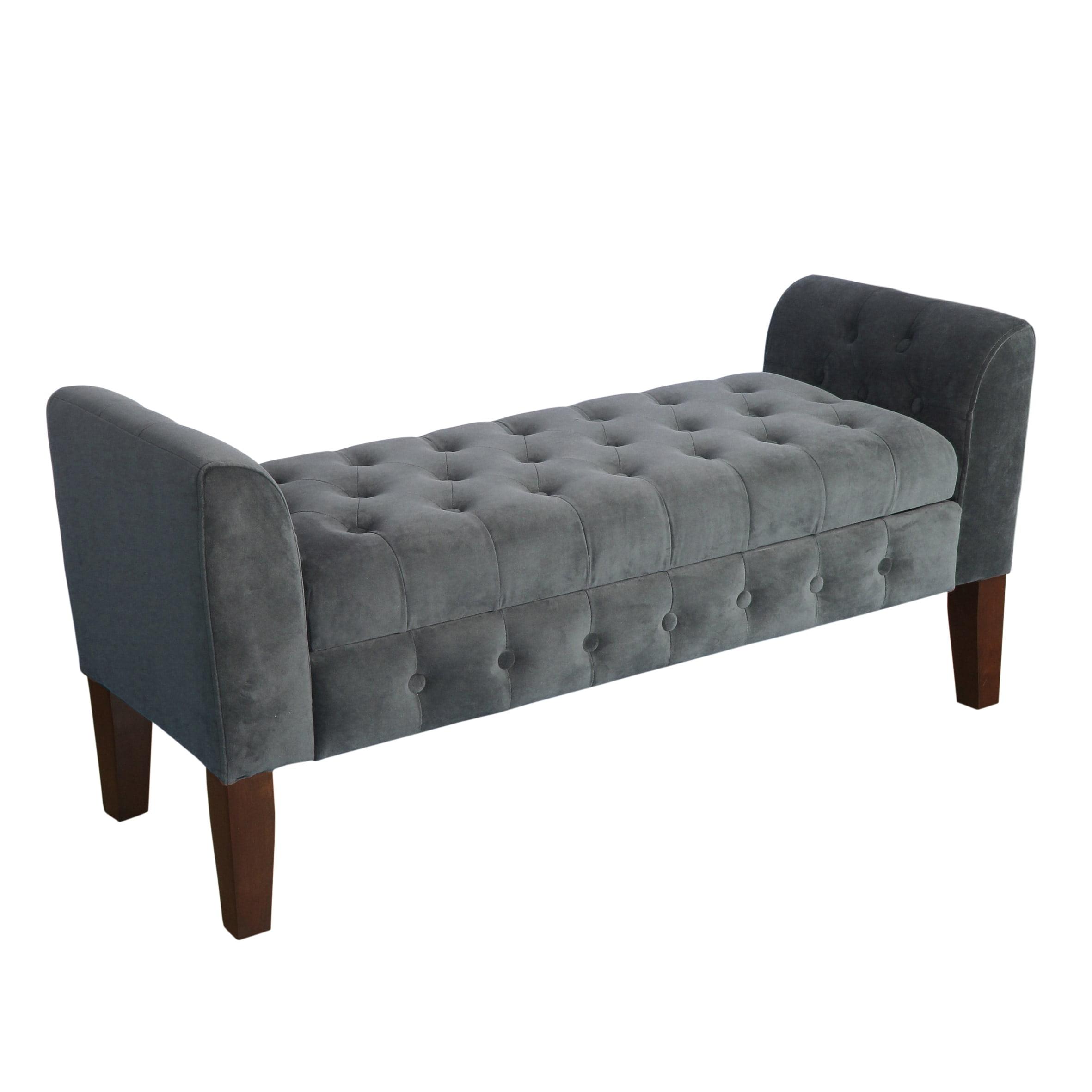 Luxurious Dark Gray Velvet Tufted Storage Settee Bench