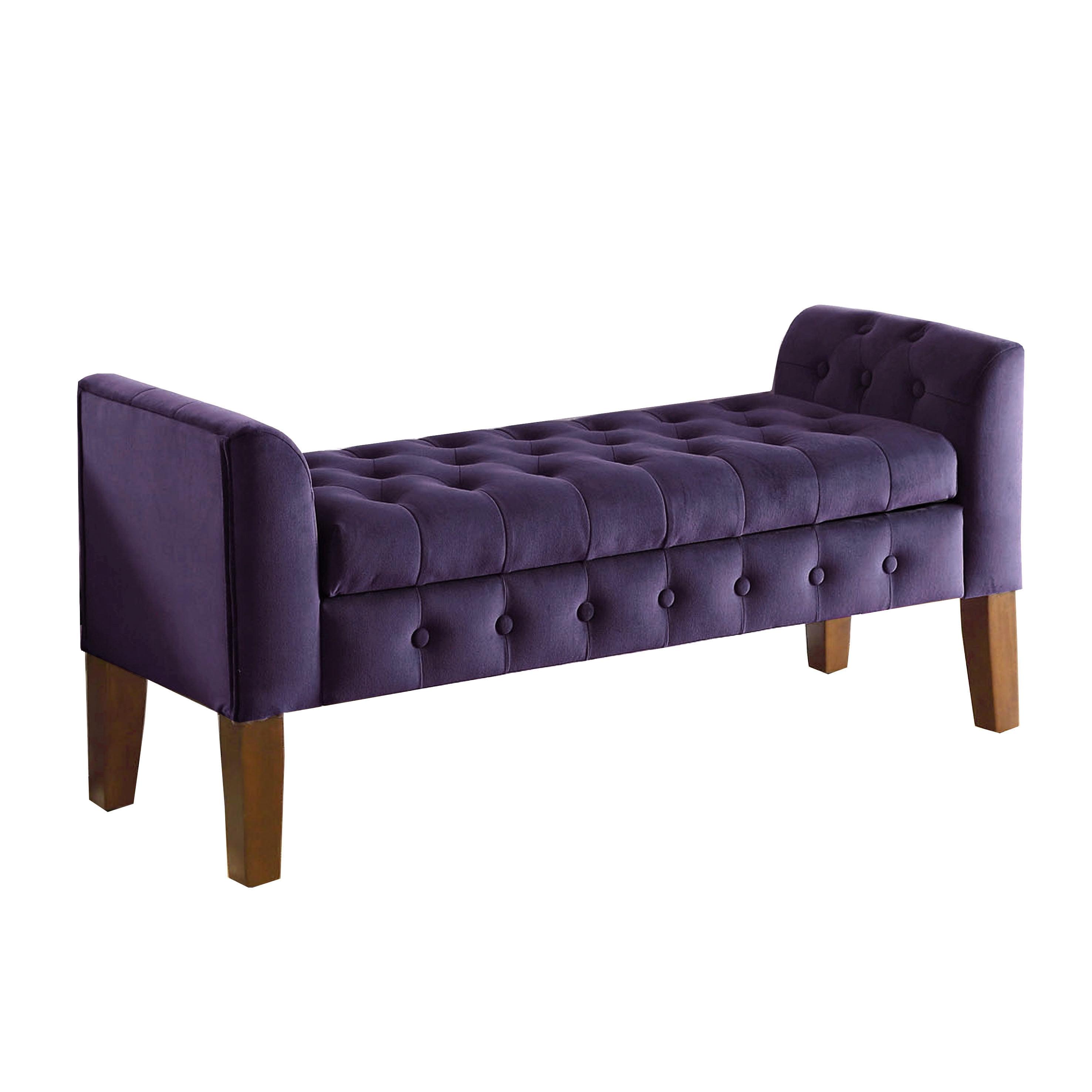 Purple Velvet Tufted Storage Bench with Wood Legs