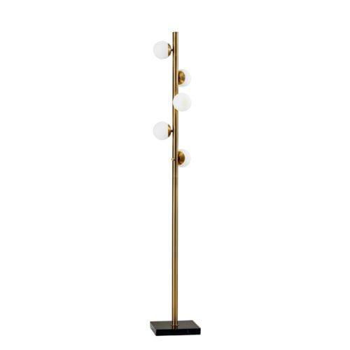 Fran Mid-Century Black and Brass Orbital Spheres LED Floor Lamp