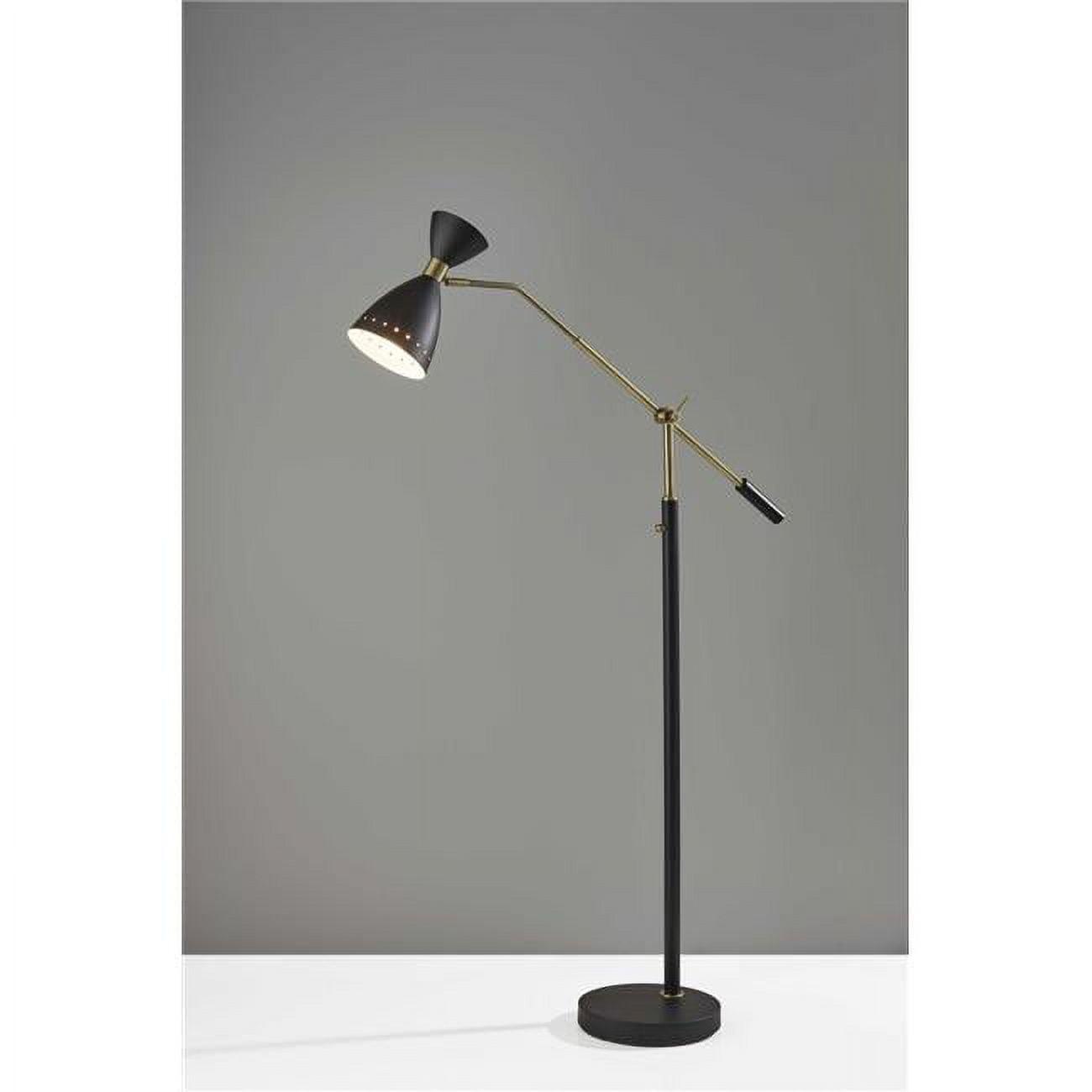 Adjustable Black Metal Floor Lamp with Cone Shade