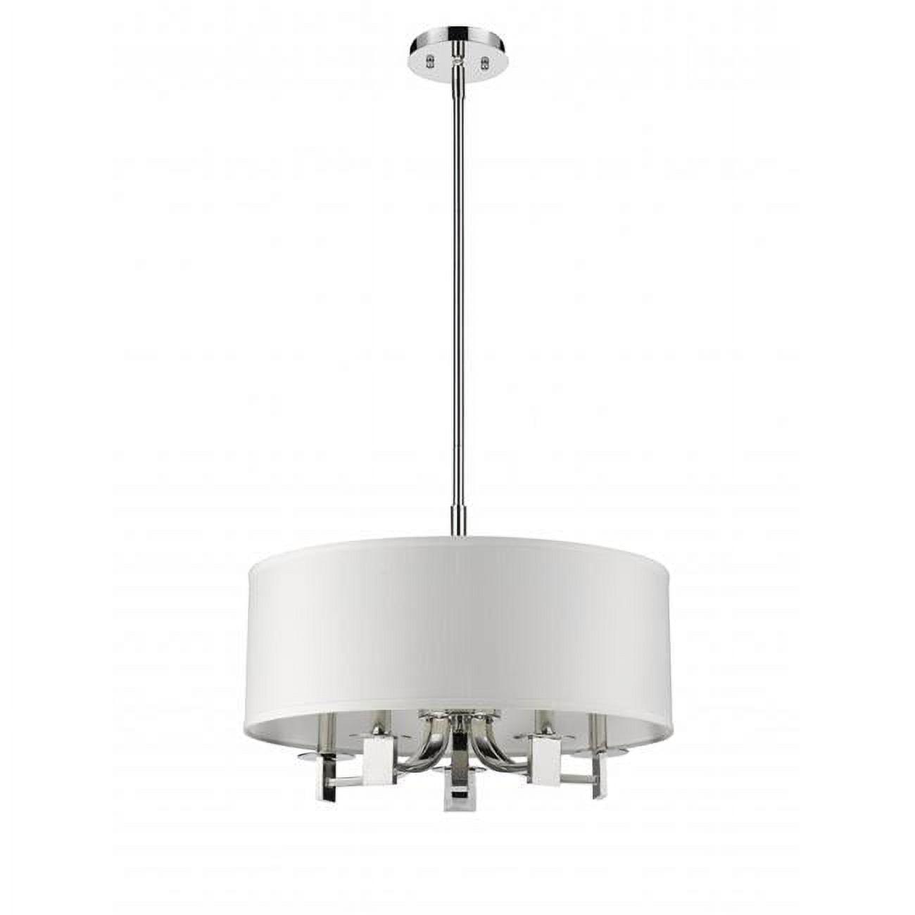 Elegant Andrea Polished Nickel Drum Pendant with Ivory Linen Shade