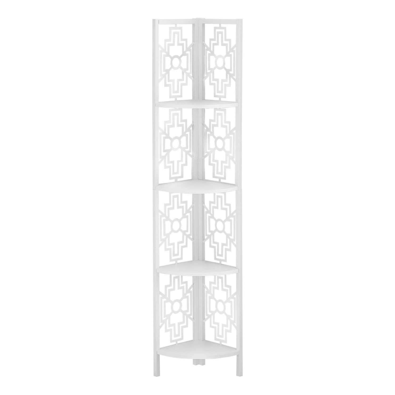 White Metal Corner Etagere Bookcase with Cutwork Design