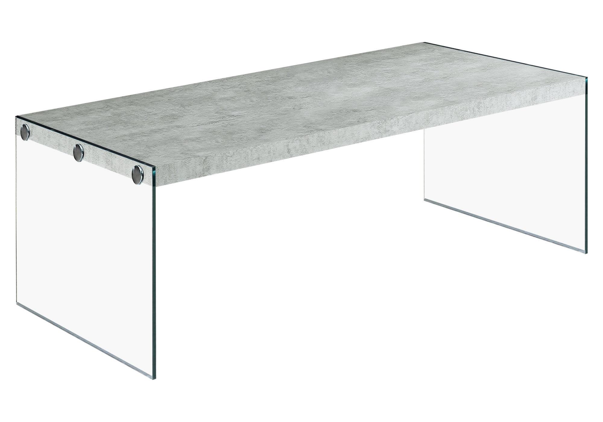 44" Gray Cement Particle Board and Glass Coffee Table