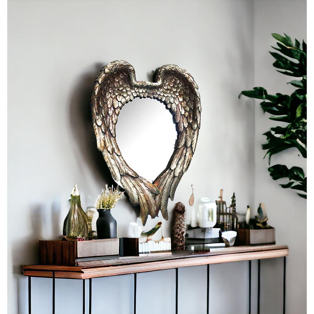 HomeRoots 16" Gold Wing Pattern Heart Shaped Accent Mirror