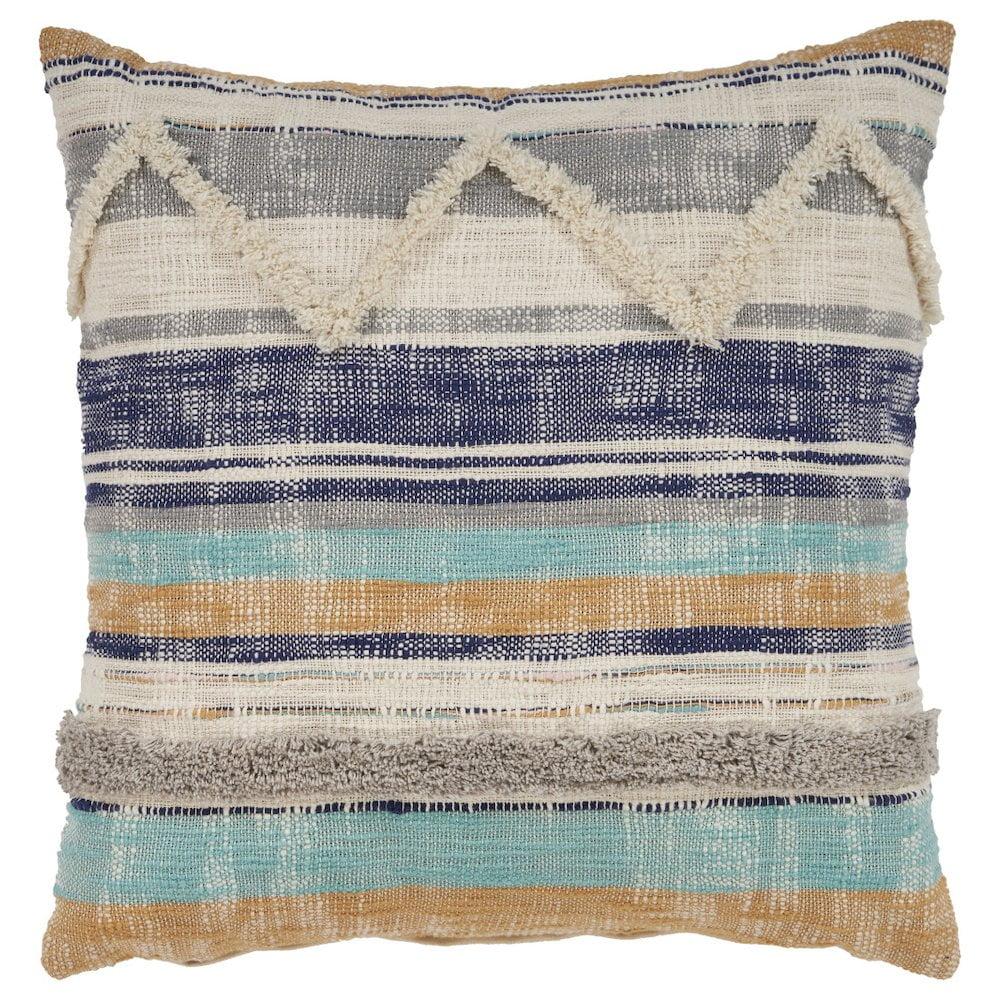 HomeRoots 18" X 18" Beige Blue And Gray Geometric Cotton Zippered Pillow