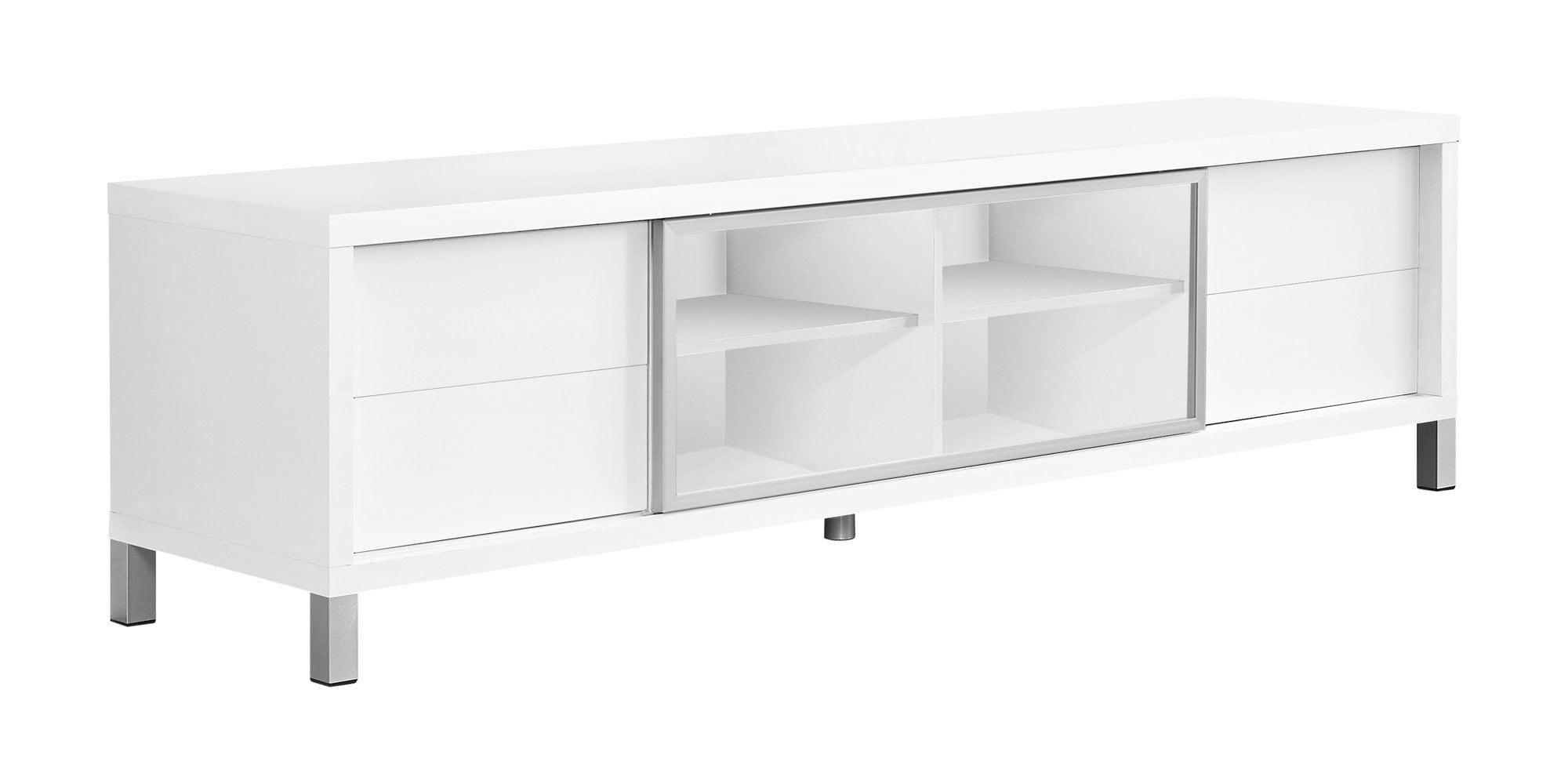 Contemporary 71'' White Particle Board TV Stand with Clear Glass