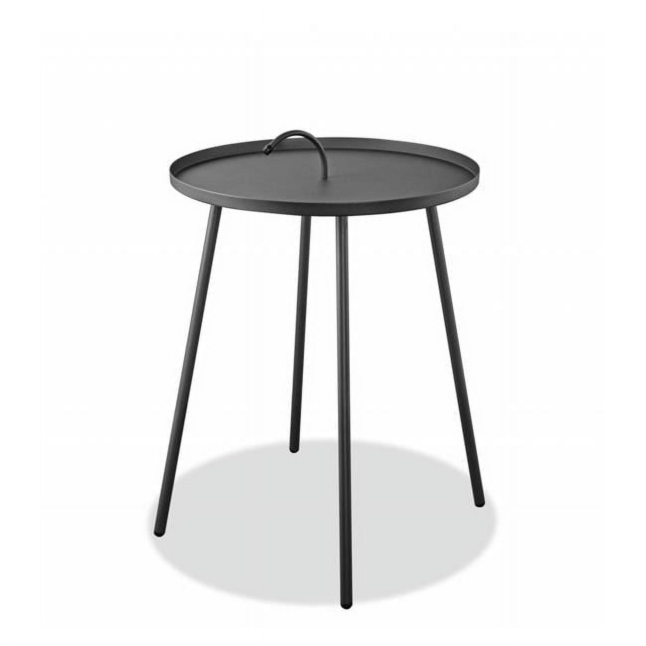 Black Round Metal Side Table with Handle