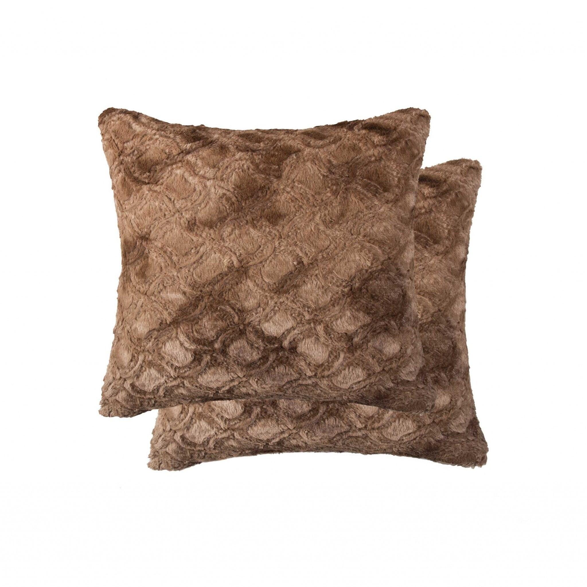 20" Brown Faux Fur Plush Square Pillow Set