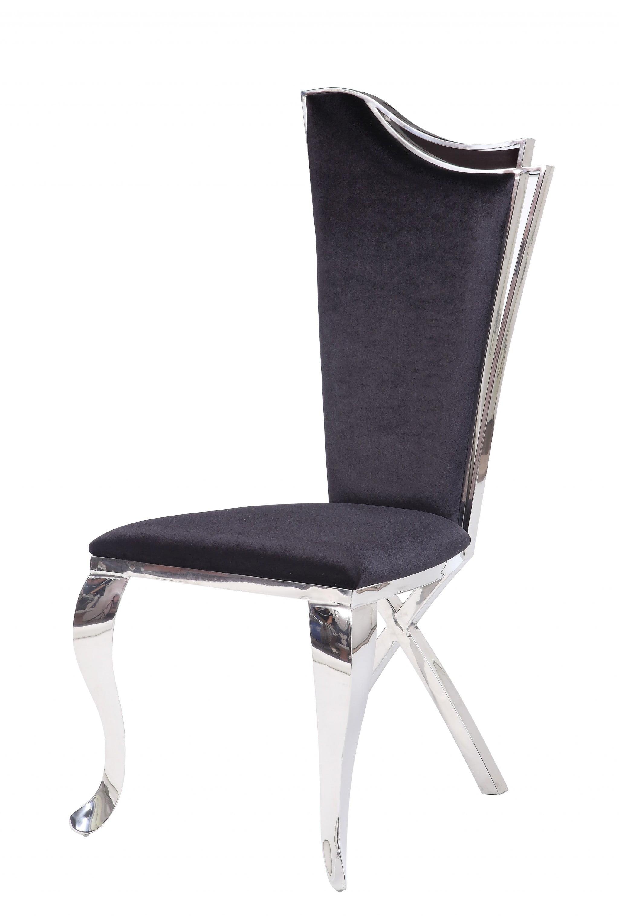 Black Upholstered Wood and Metal Side Chair