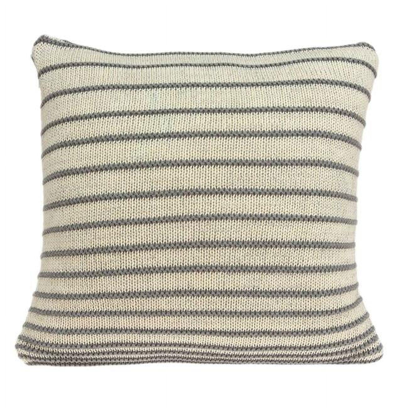 Tan and Gray Striped Cotton Square Pillow with Poly Insert