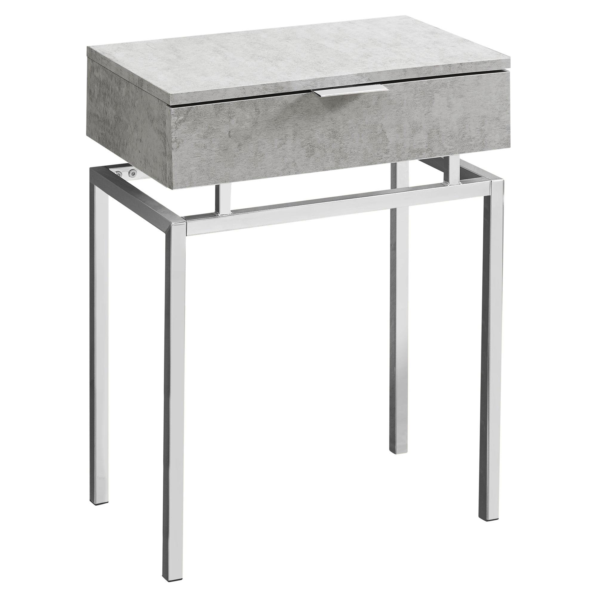 Chic Grey Cement and Chrome Metal Square Accent Table with Storage