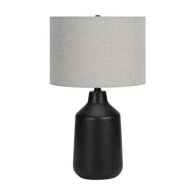24 in. Concrete Urn Table Lamp with Gray Drum Shade, Black