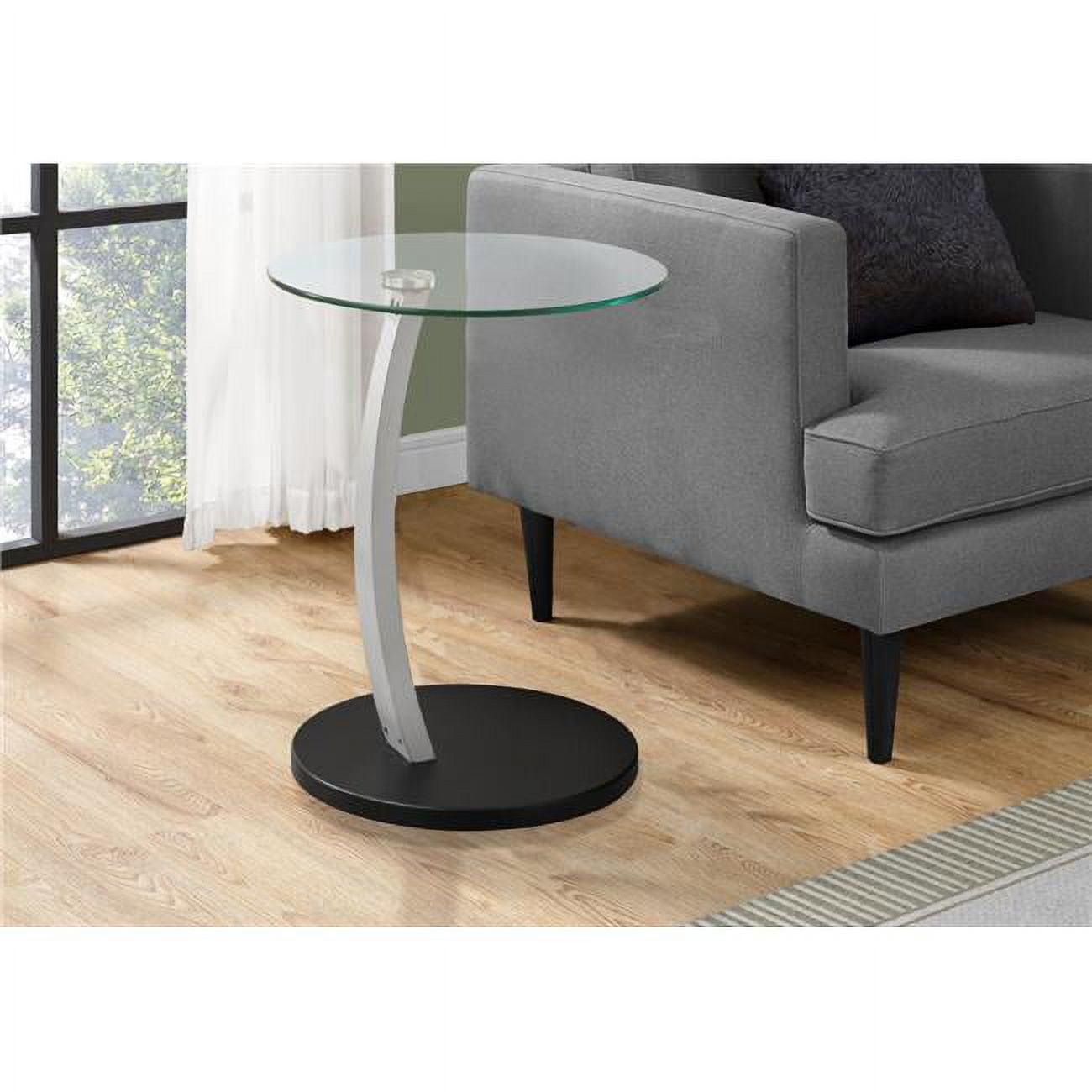 Elegant Round Black & Silver Wood-Glass Accent Table, 24" Height