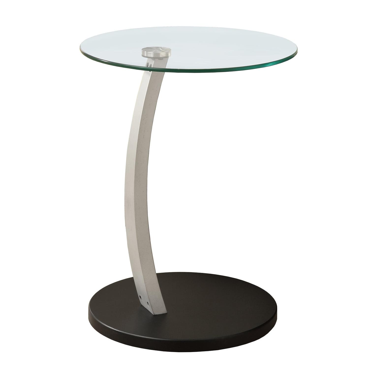 Elegant Round Black & Silver Wood-Glass Accent Table, 24" Height