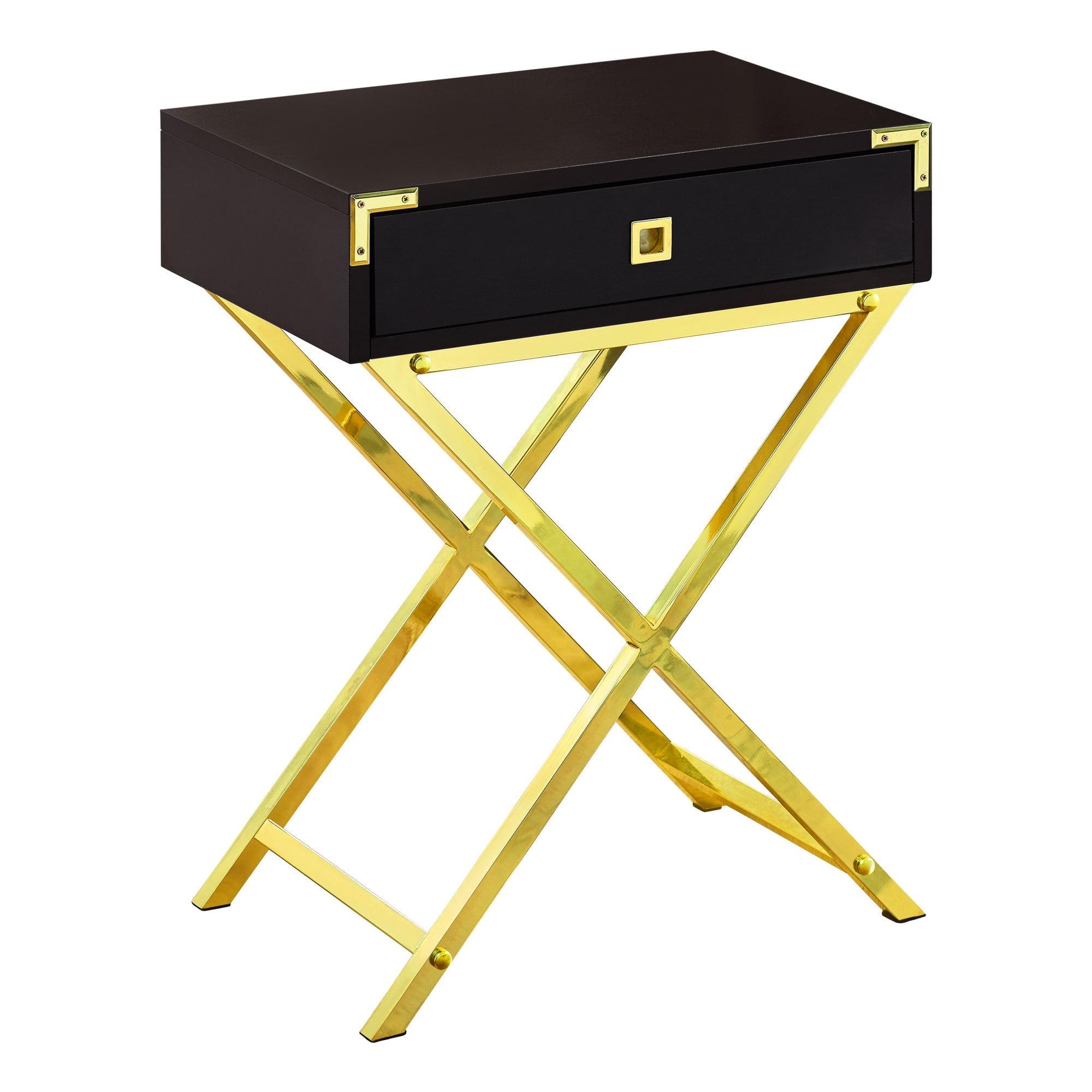 Cappuccino and Gold Metal Rectangular Accent Table with Storage