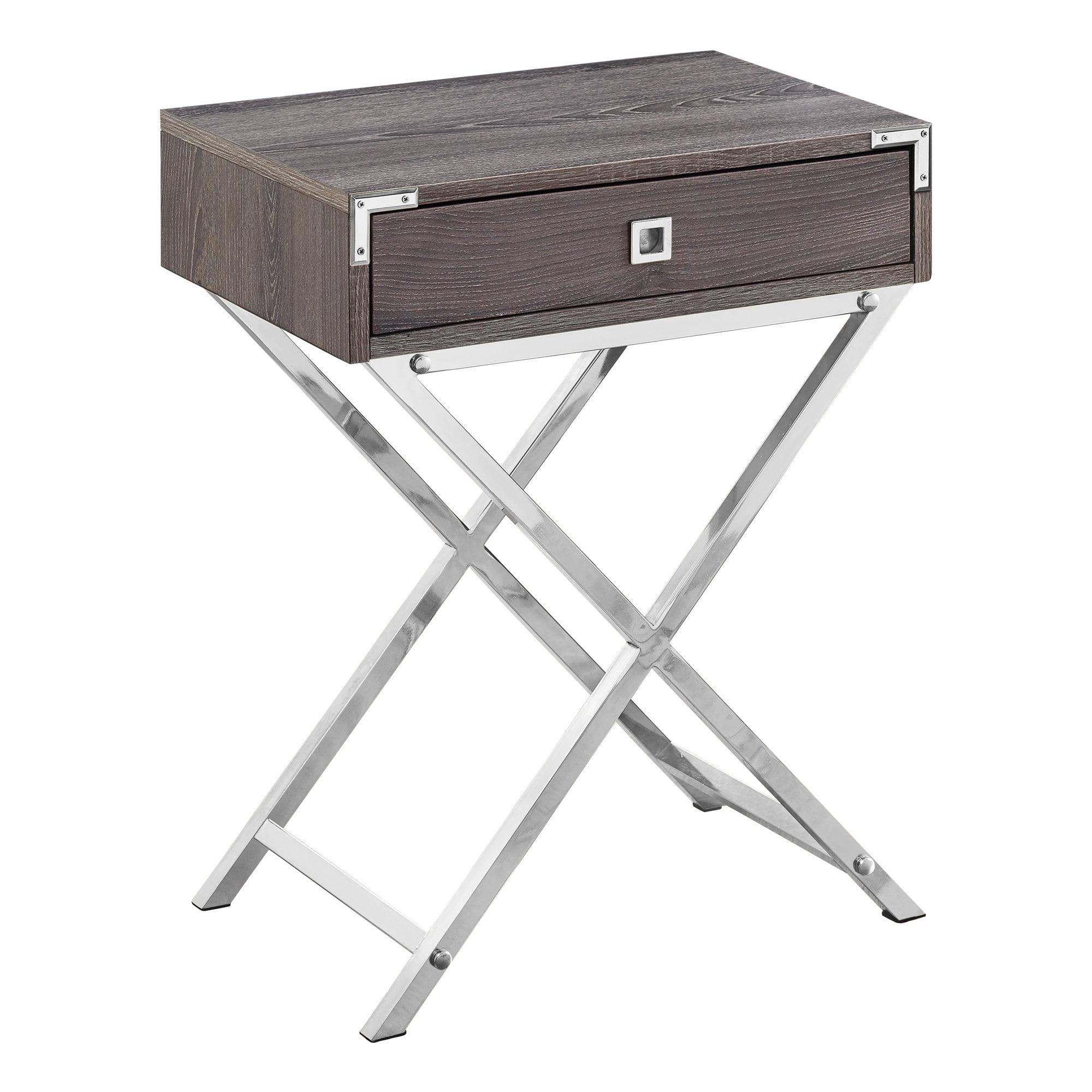 Dark Taupe and Chrome Metal Accent Table with Storage