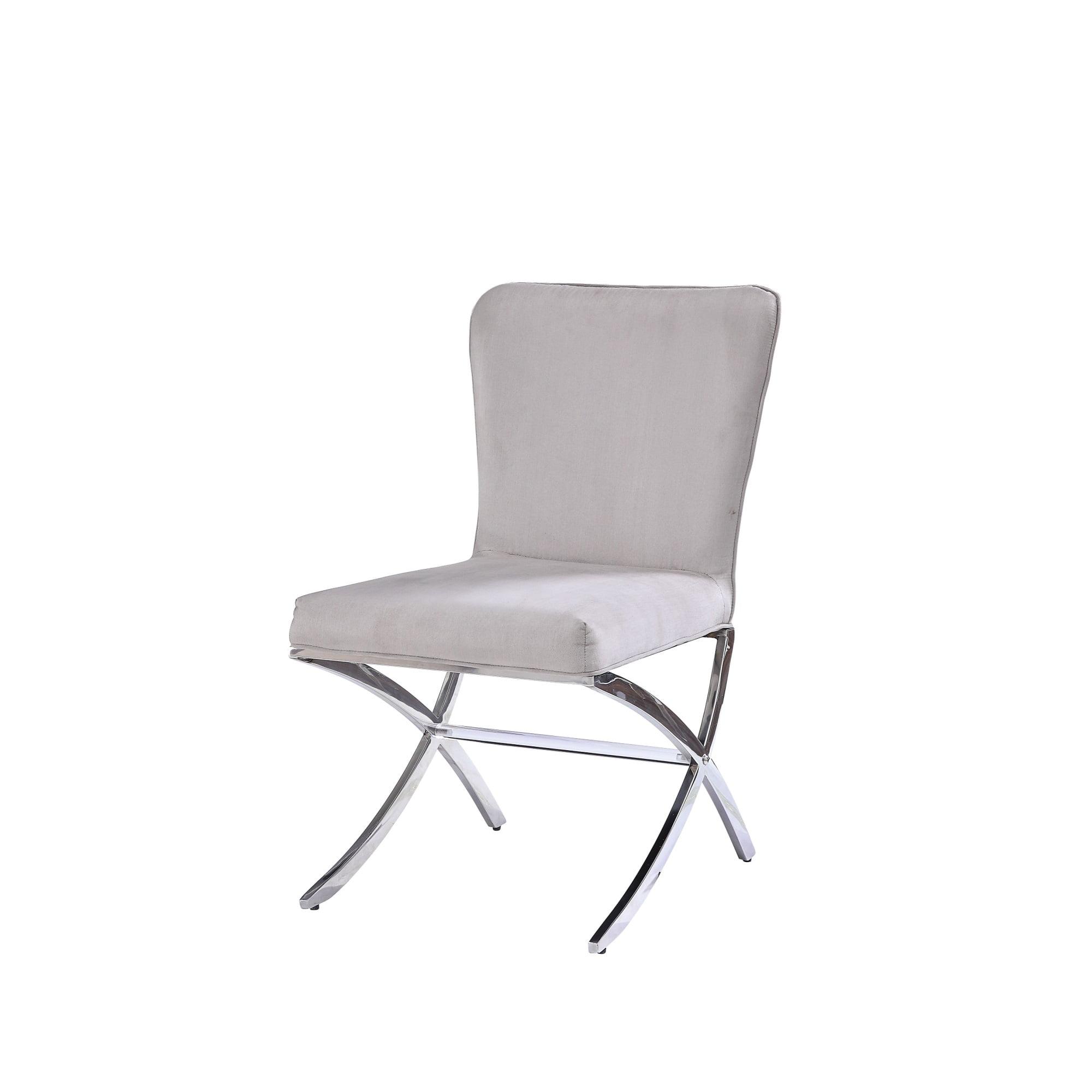 Beige Velvet Upholstered Parsons Side Chair with Silver Metal Legs