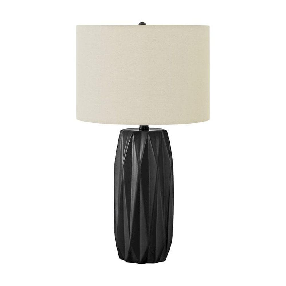 Benjara Table Lamp, 25 Inch Black Textured Ceramic Base, Ivory Fabric Shade