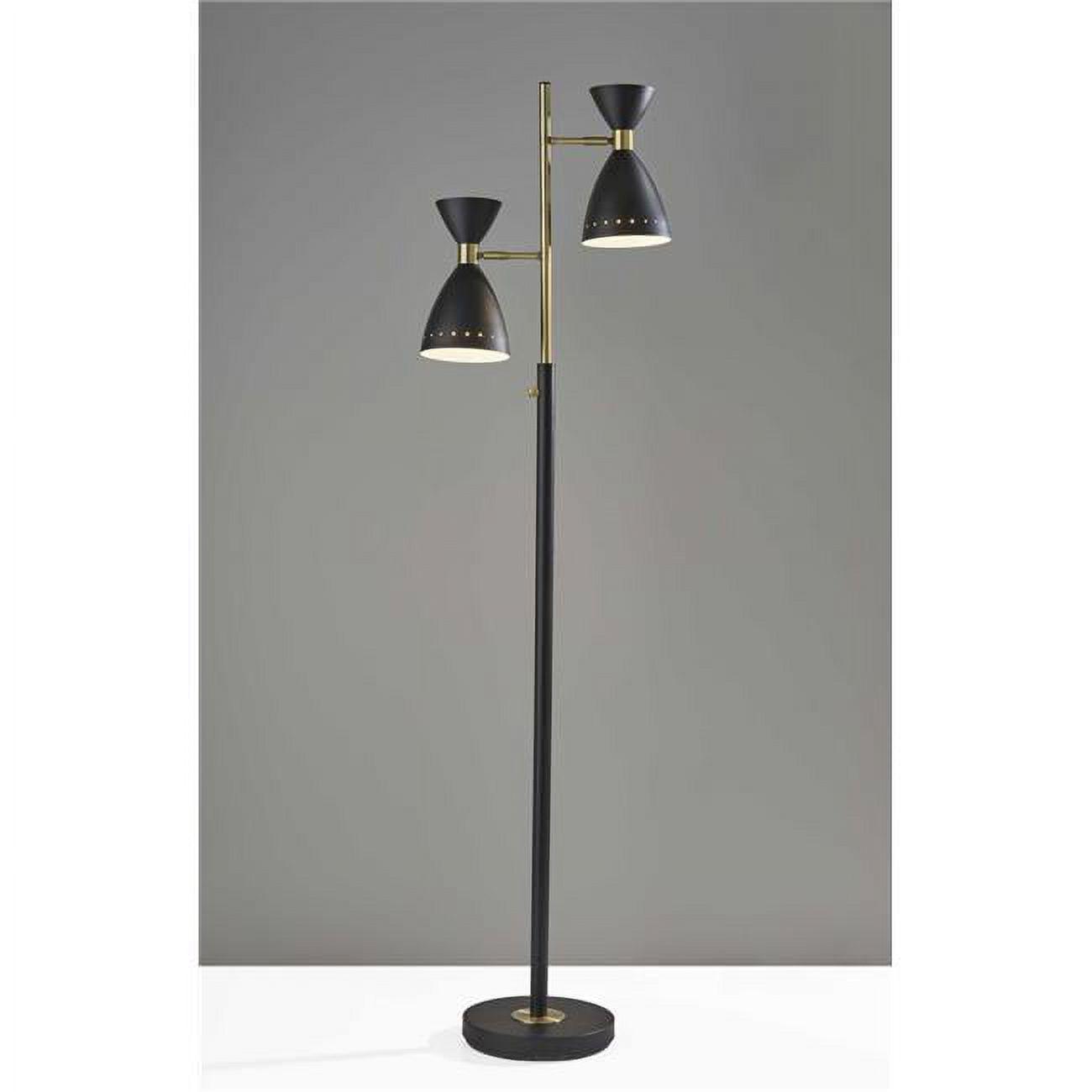 Adjustable Black Metal Tree Lamp Set with Brass Accents