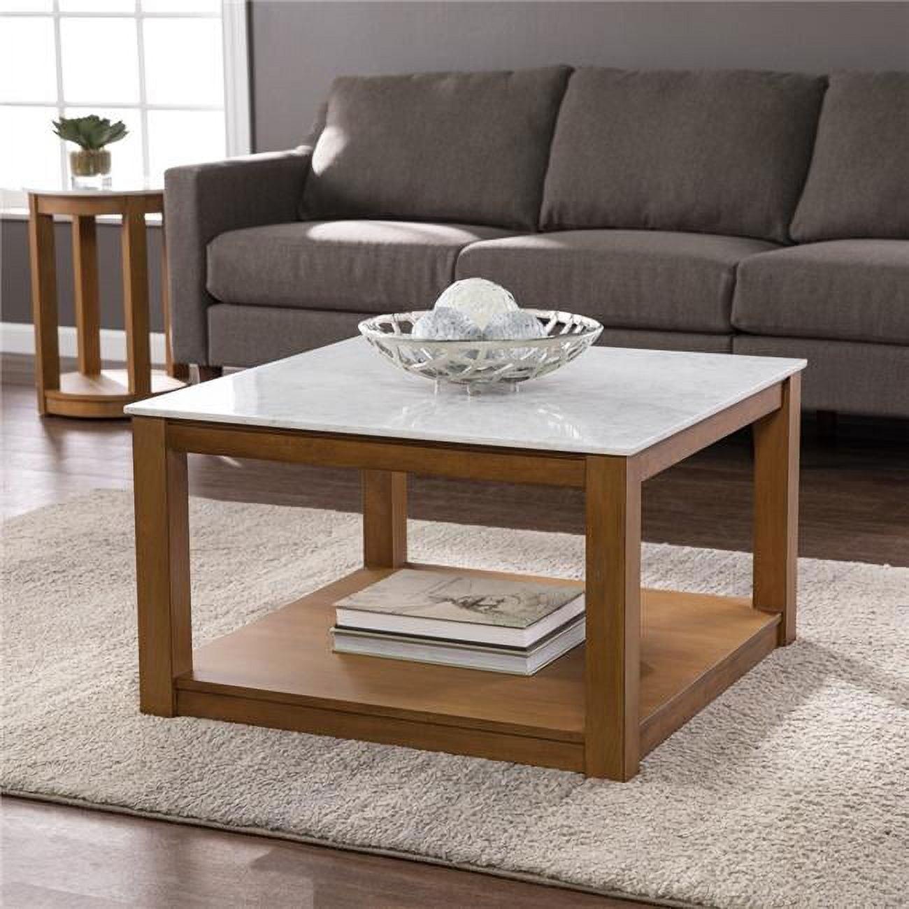 Natural Brown Square Wood Coffee Table with Shelf