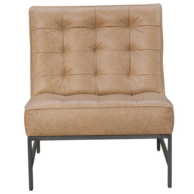 HomeRoots 579299 31 in. Cream & Black Genuine Leather Tufted Slipper Chair