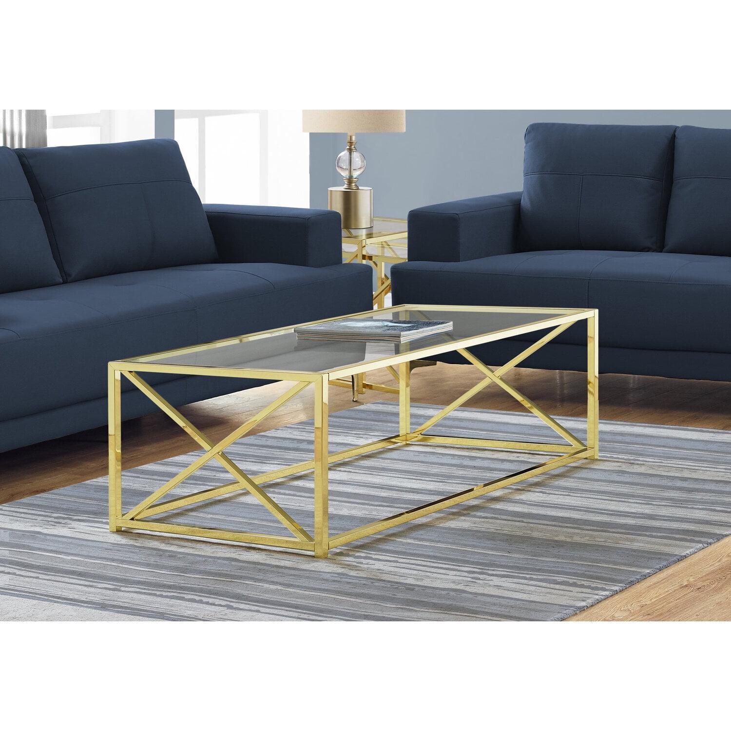 Elegant 44" Gold Metal & Clear Tempered Glass Rectangular Coffee Table