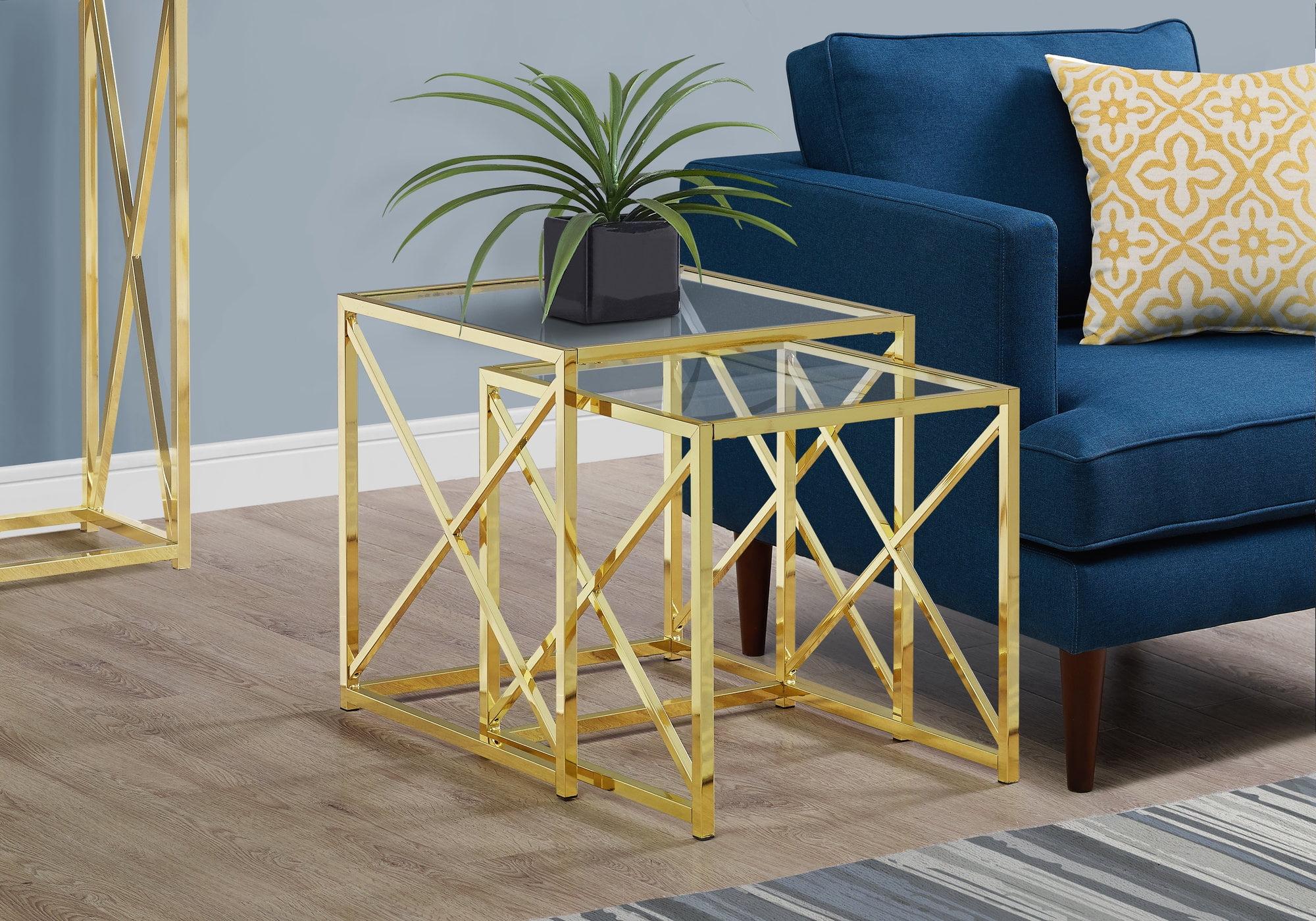 38" Gold Metal and Glass Nesting Table Set - 2 Pieces