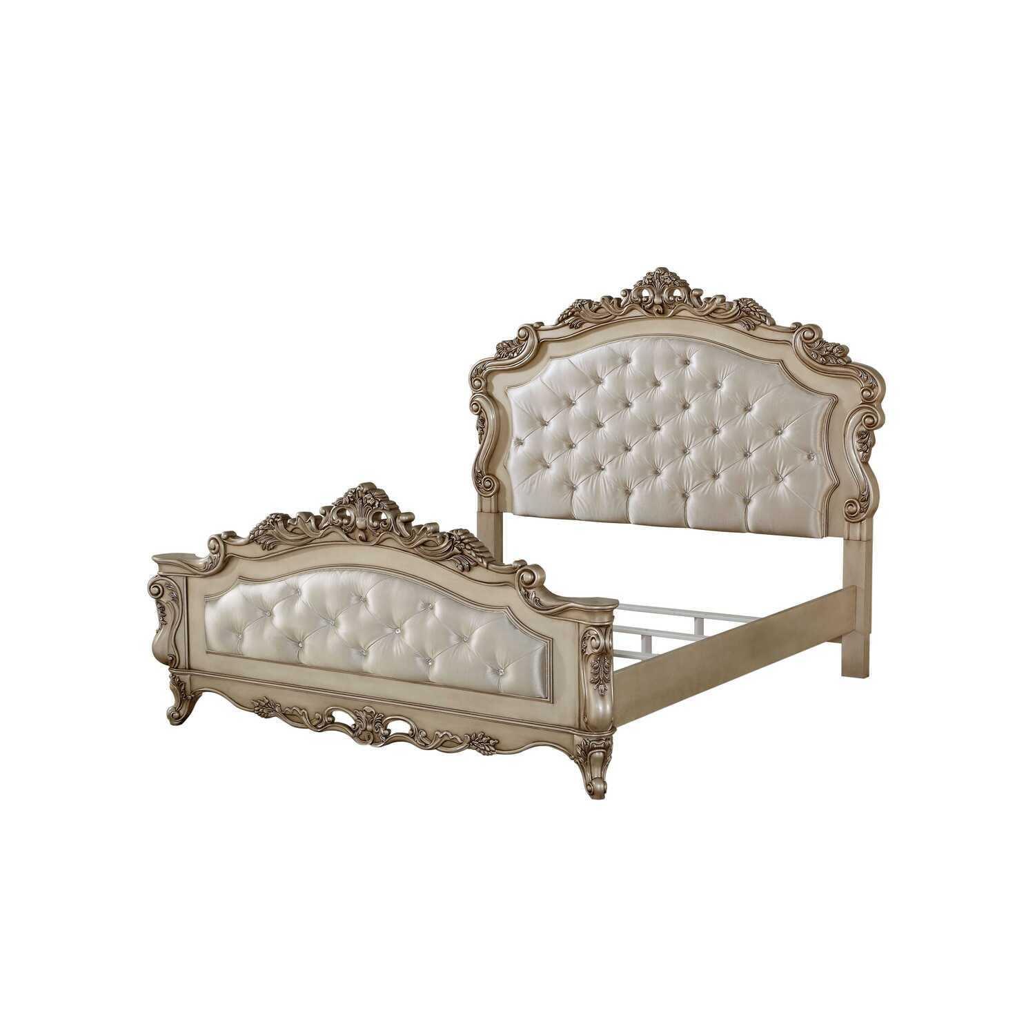 Regal Antique White Queen Bed with Tufted Upholstered Headboard