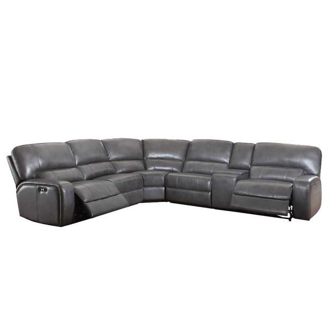 HomeRoots 348239 138 x 127 x 41 in. Gray Leather-Aire Upholstery Metal Reclining Mechanism Sectional Sofa with Power Motion & USB Dock