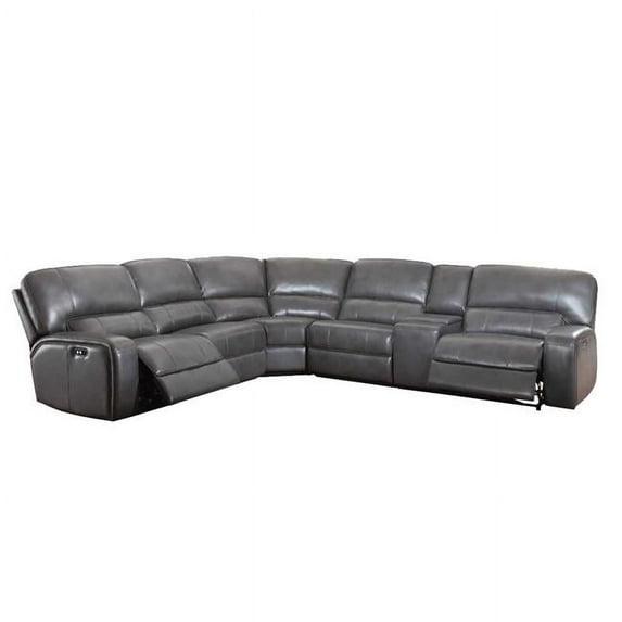 HomeRoots 348239 138 x 127 x 41 in. Gray Leather-Aire Upholstery Metal Reclining Mechanism Sectional Sofa with Power Motion & USB Dock