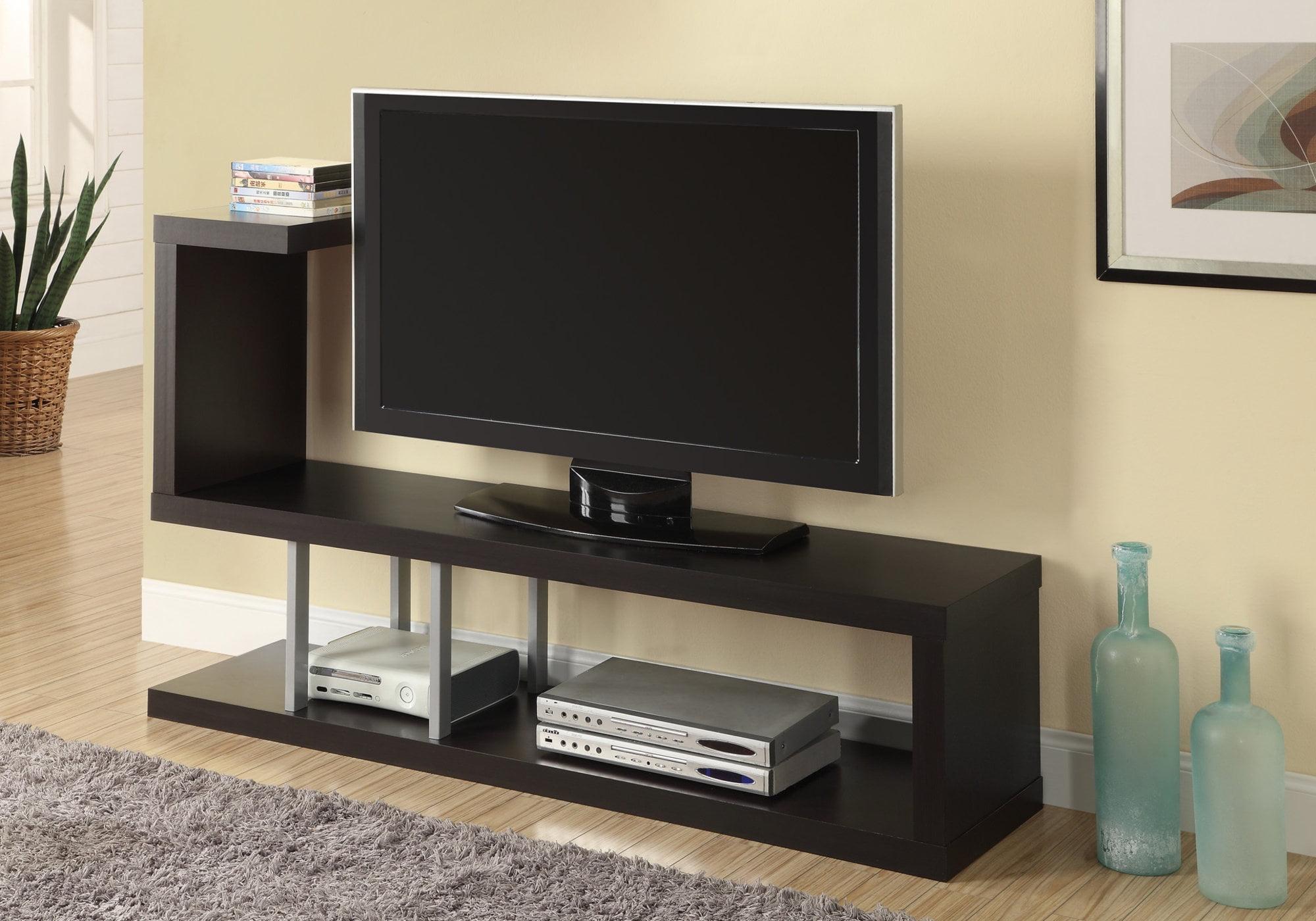 Cappuccino and Silver 35.25" Particle Board TV Stand with Metal Accents