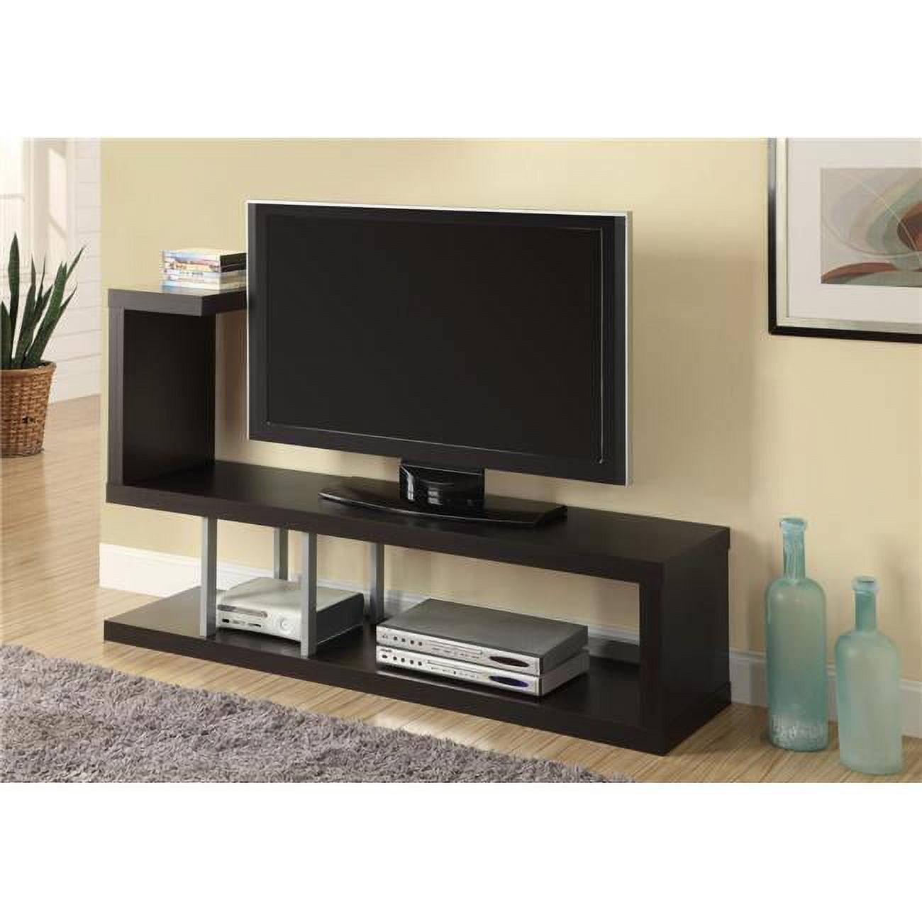 Cappuccino and Silver 35.25" Particle Board TV Stand with Metal Accents