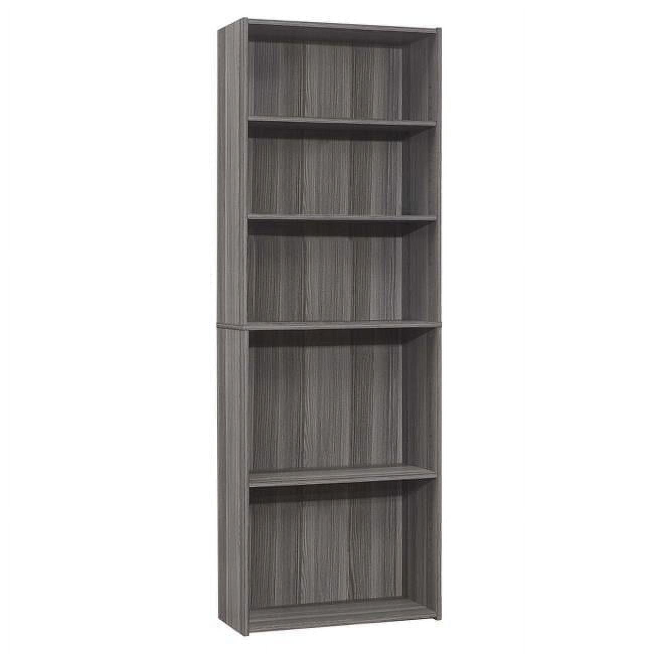 Gray Adjustable 5-Shelf Particleboard Bookcase