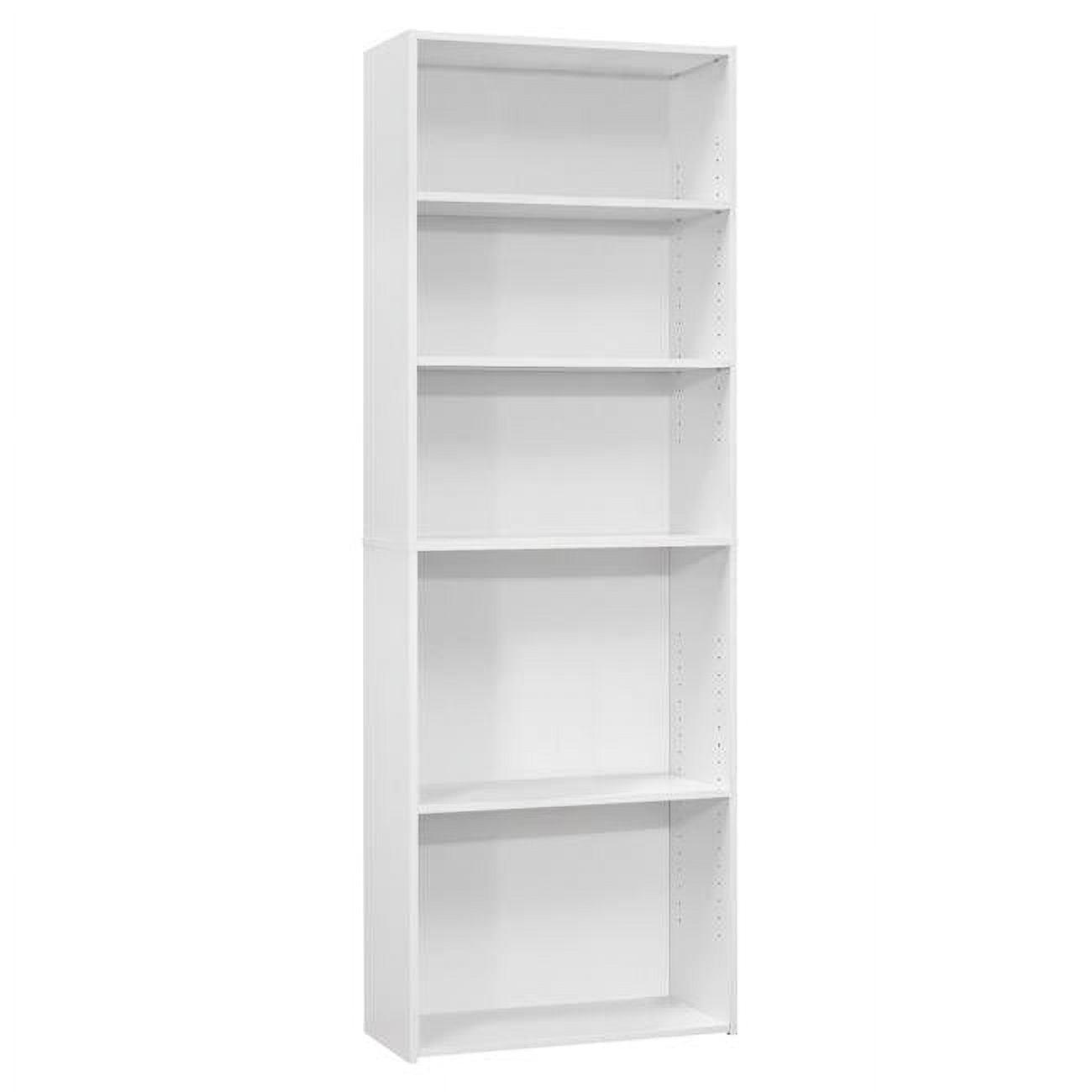 Adjustable White 5-Tier Rubberwood Veneer Bookcase