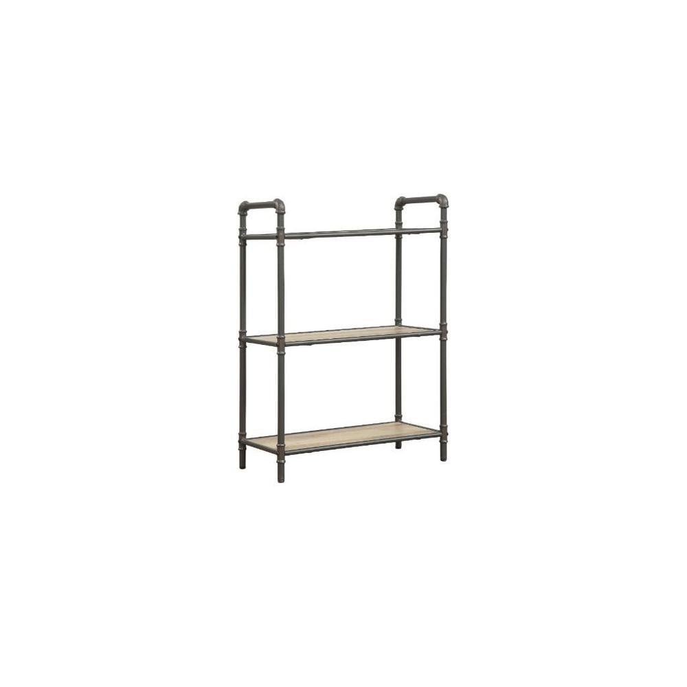 36" Itzel 3 Shelves Bookcase Antique Oak/Sandy Gray - Acme Furniture: Metal Frame, Open Back Design, Assembly Required