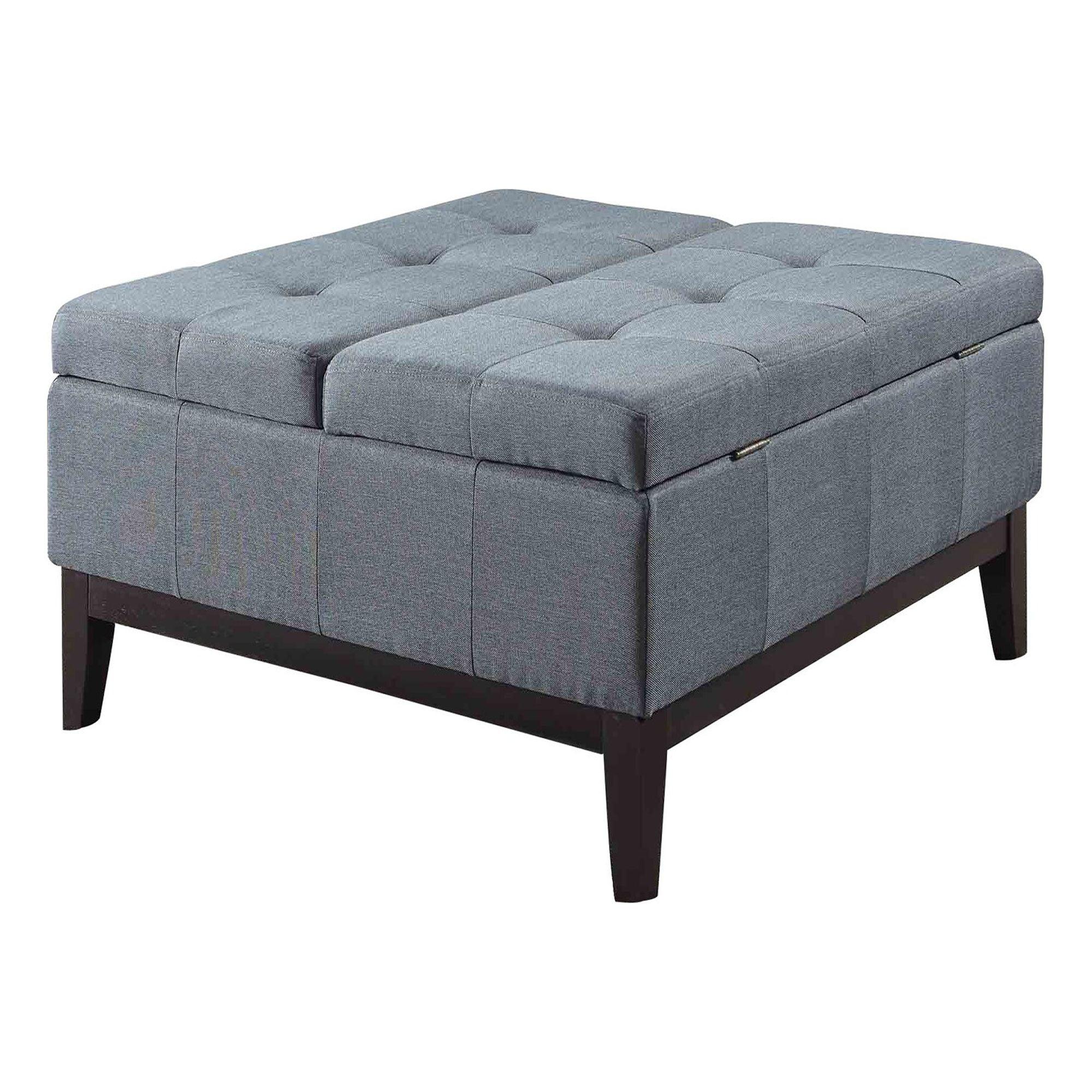 36â€ Slate Blue and Black Ottoman with Hidden Storage