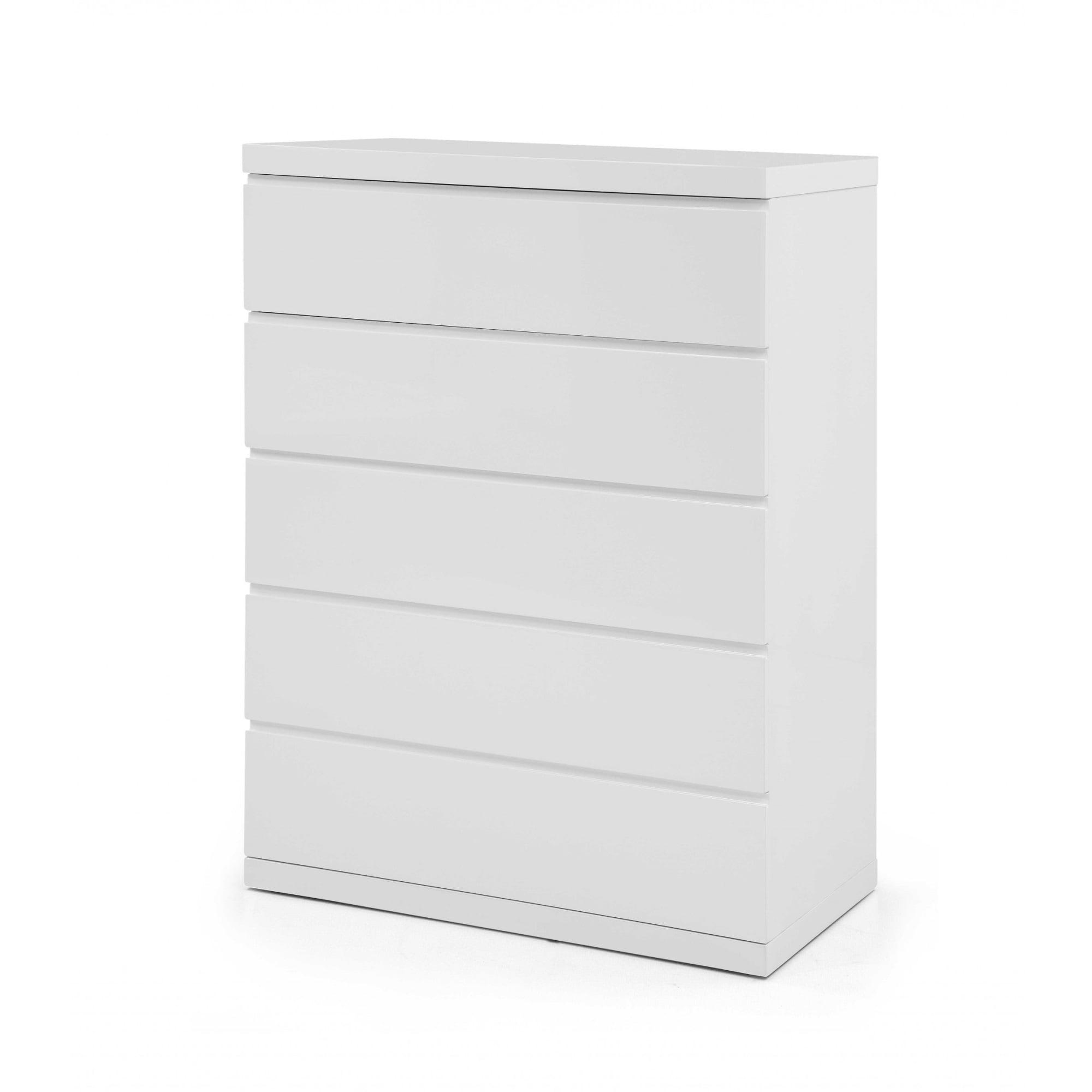 36 x 20 x 47 in. Gloss White Stainless Steel 5 Drawer Chest