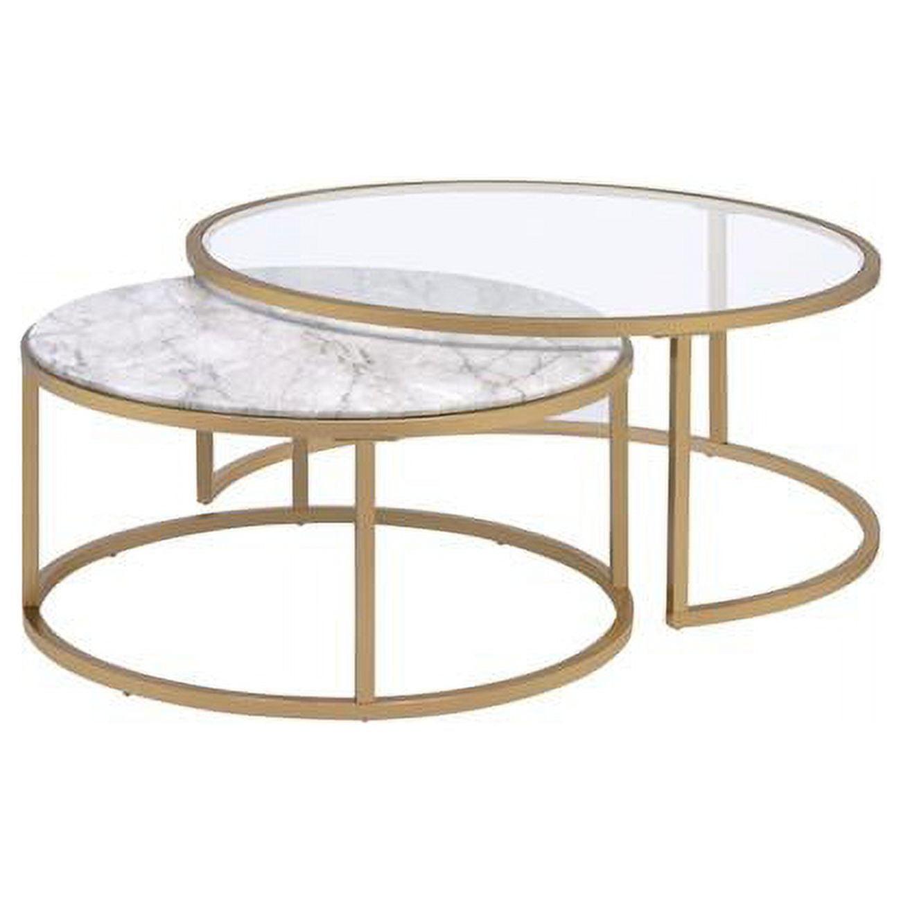 36" Round Faux Marble Gold Metal Nesting Coffee Table Set